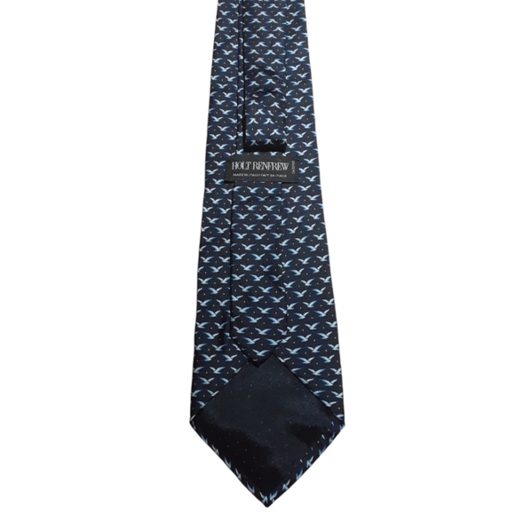 Holt Renfrew Altea Milano Men's 100% Silk Tie Dark Blue Bird Print Made in Italy - Picture 3 of 5